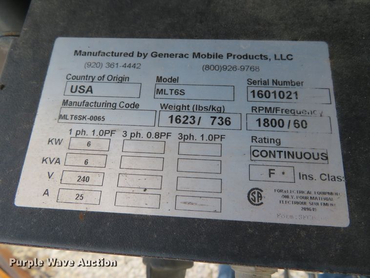 image for item DH0574 Generac MLT6S  light plant