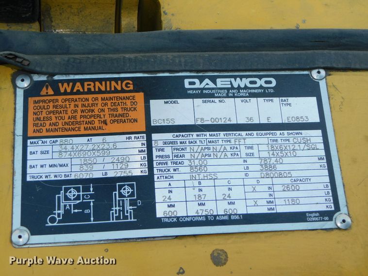 image for item DJ5876 2005 Doosan BC15S  forklift