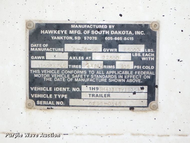 image for item DJ5877 1996 Dakota bottom dump trailer