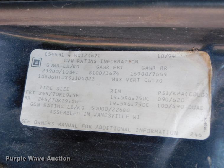 image for item DJ5880 1995 Chevrolet Kodiak C6H042  utility truck with crane