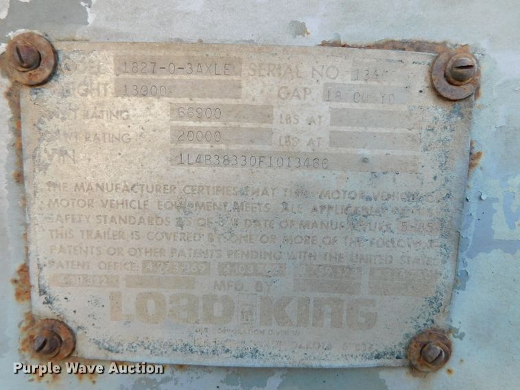 image for item DJ5881 1985 Load King 1827-0-3AXLE bottom dump trailer