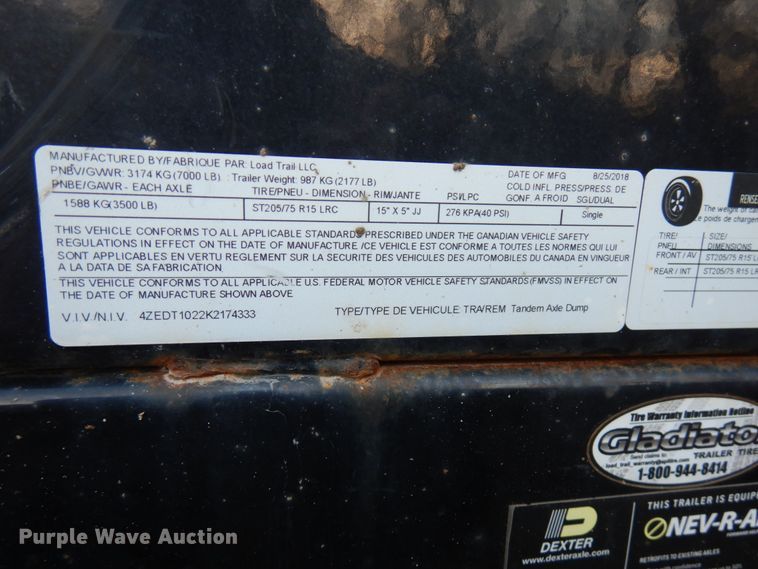 image for item DJ6028 2019 Load Trail dump trailer