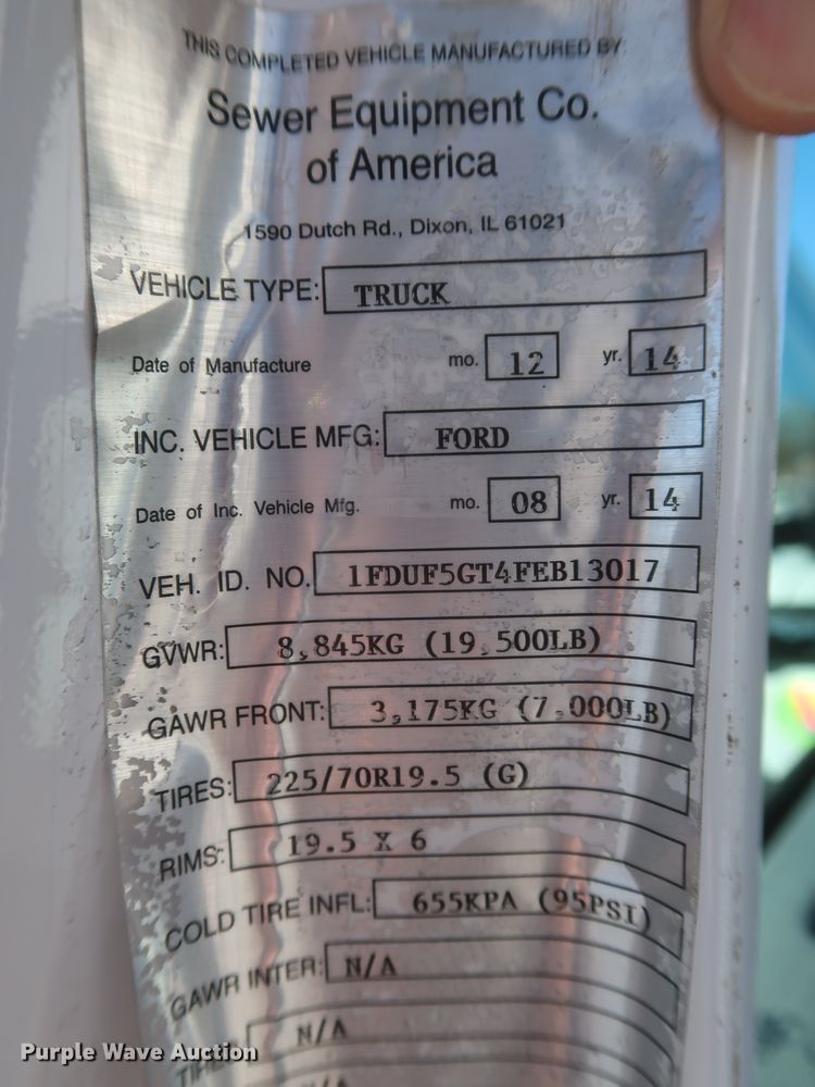 image for item HK9610 2015 Ford F550 Super Duty XL  sewer jetter truck