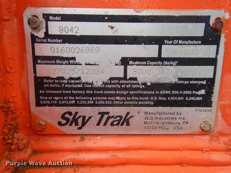 image for item HP9058 2006 Sky Trak 8042  telehandler