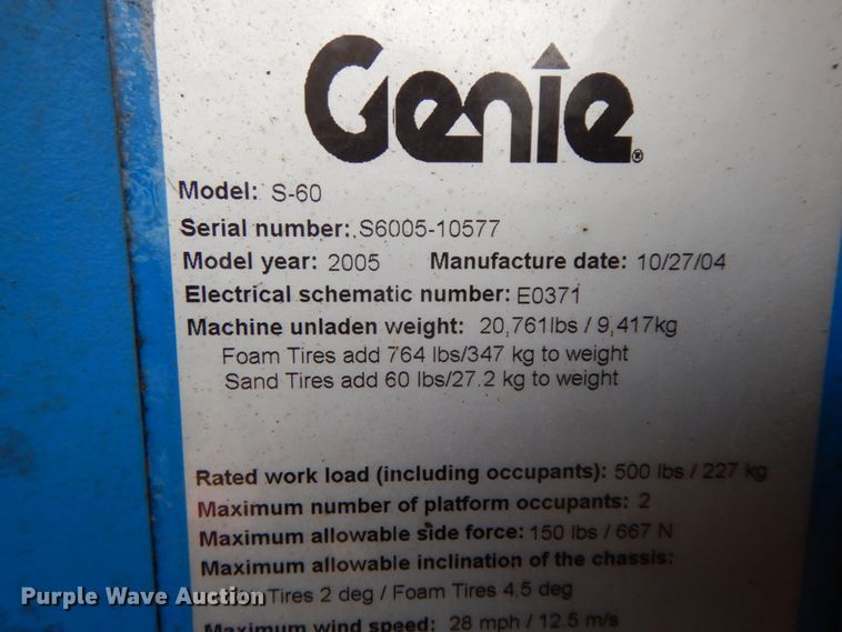 image for item HP9059 2004 Genie S60  boom lift