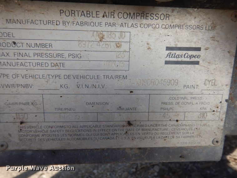 image for item HU9832 Atlas Copco XAS185JD  air compressor