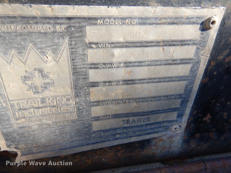 image for item HU9869 1989 Trail King TK18-2800 equipment trailer