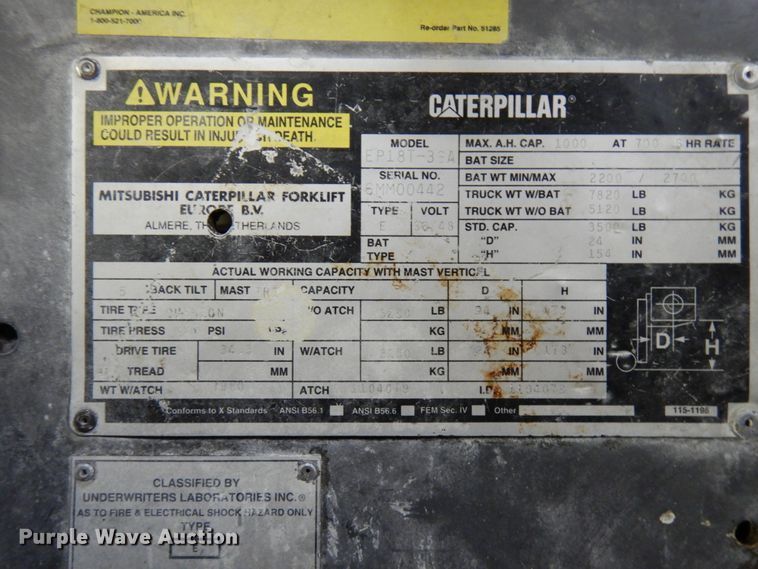 image for item HX9513 Caterpillar EP18T-36A forklift