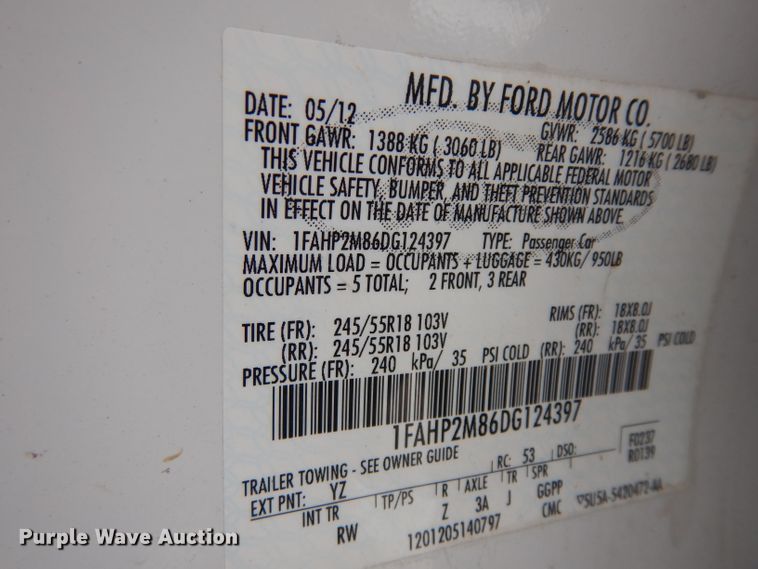 image for item DH5563 2013 Ford Taurus