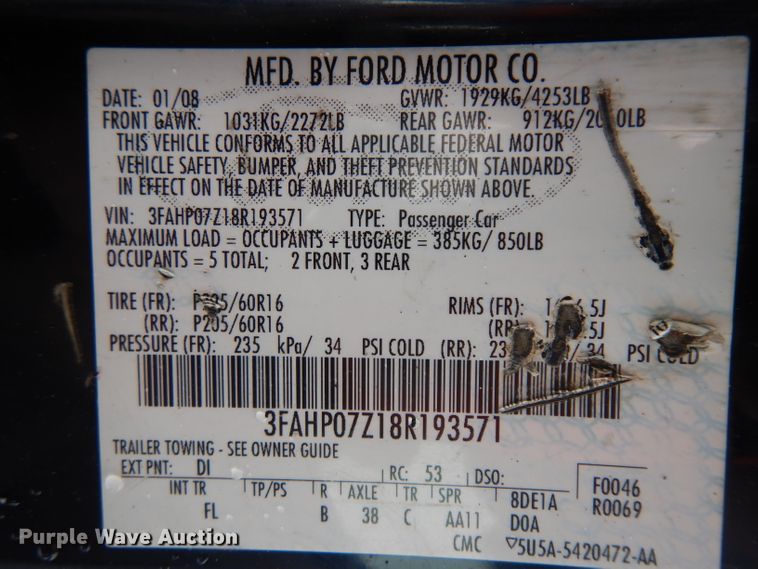 image for item DH5565 2008 Ford Fusion