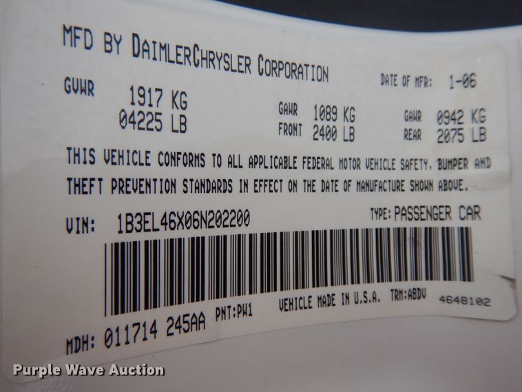 image for item DH5566 2006 Dodge Stratus SXT