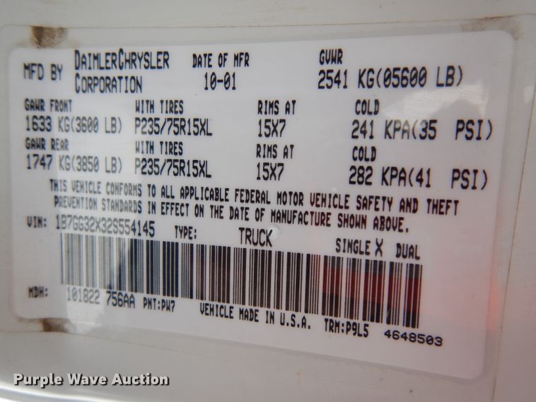 image for item DH5570 2002 Dodge Dakota  Club Cab pickup truck