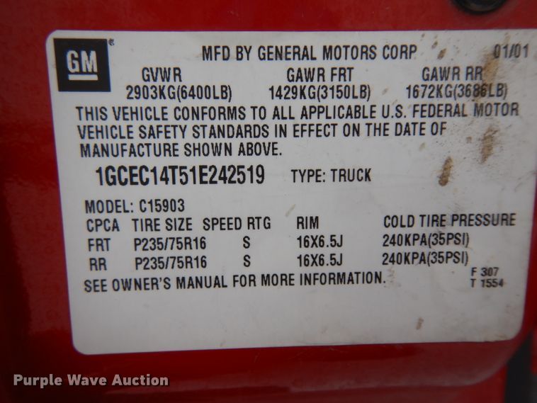 image for item DH5572 2001 Chevrolet Silverado 1500  pickup truck