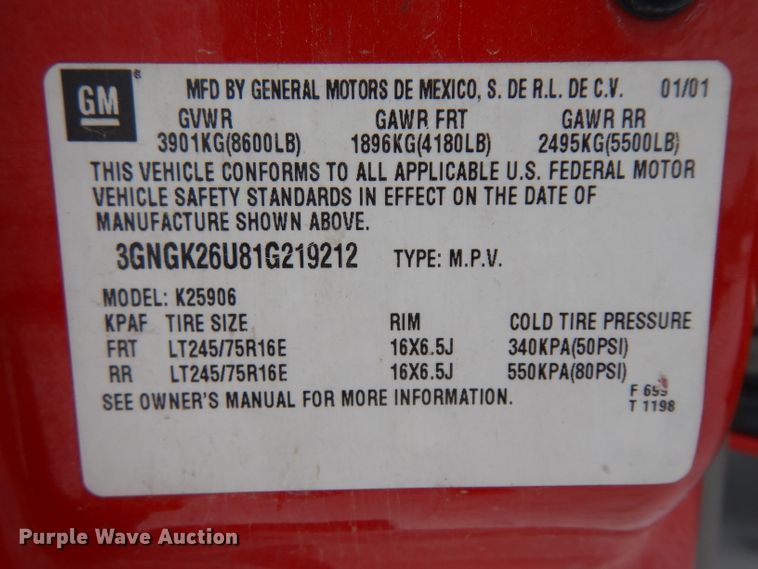 image for item DH5578 2001 Chevrolet Suburban 2500  SUV