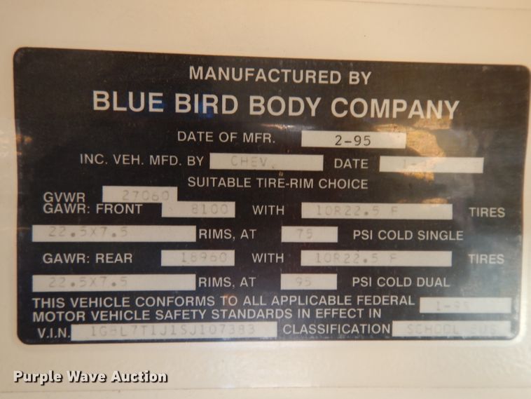 image for item EY9180 1995 Chevrolet  school bus