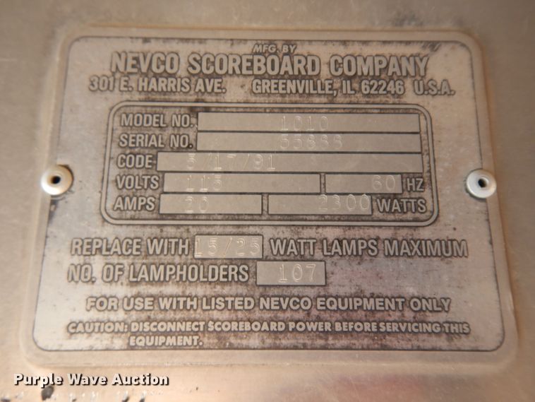 image for item EY9228 Nevco Scoreboard Company 1010 baseball scoreboard