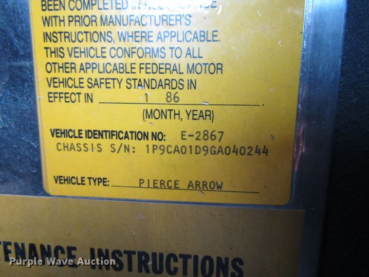 image for item GC9773 1986 Pierce 6V92T  pumper fire truck