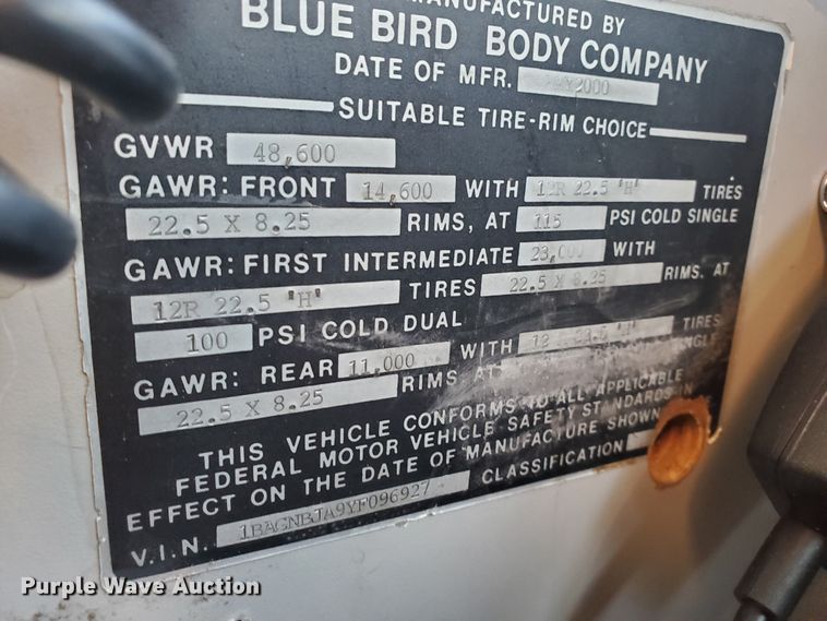 image for item HW9526 2000 Blue Bird LTC40  coach bus