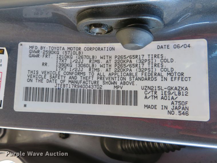 image for item DI3872 2004 Toyota 4Runner Limited  SUV