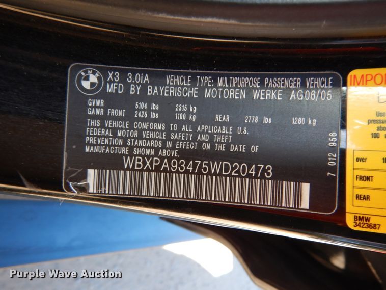 image for item DJ8135 2005 BMW X3  SUV