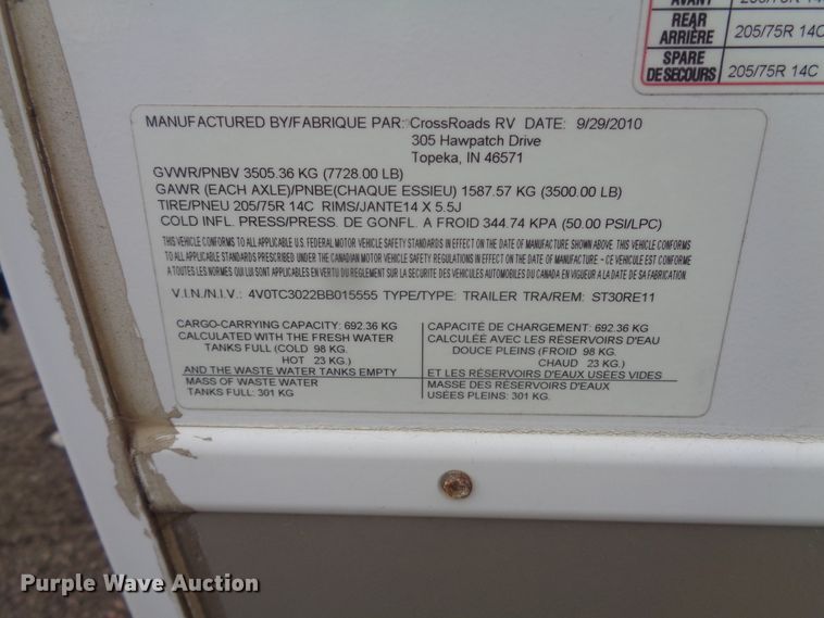 image for item EF9679 2011 CrossRoads Sunset Trail  camper