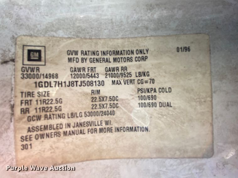 image for item EL9610 1996 GMC TopKick  fuel truck