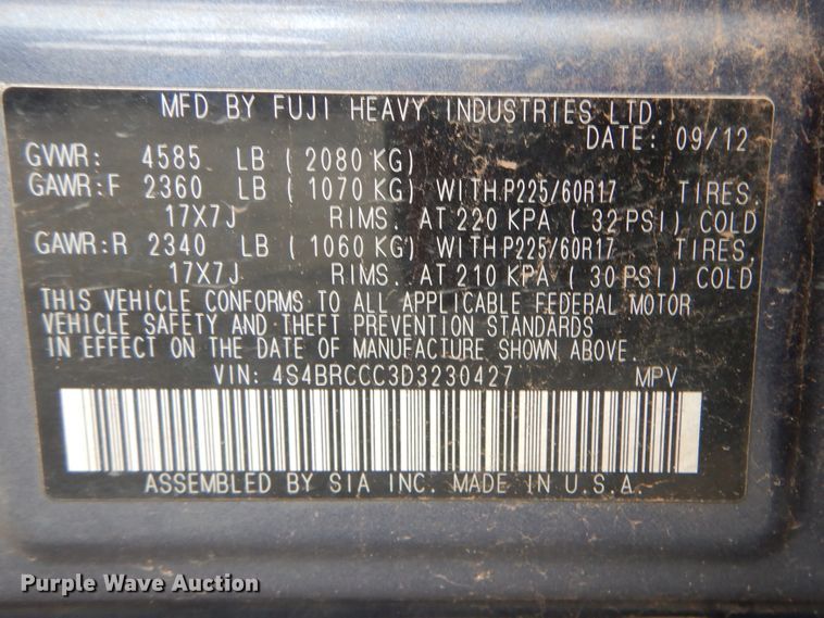 image for item ET9072 2013 Subaru Outback