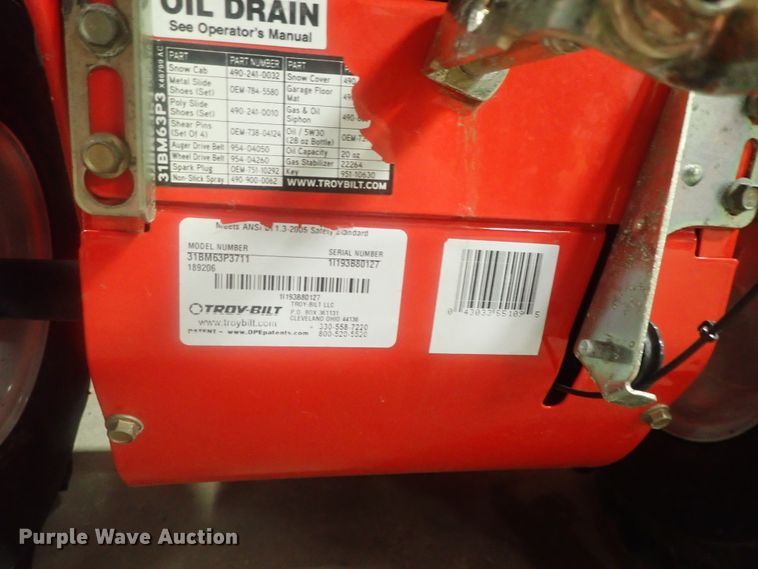 image for item EV9865 Troy-Bilt Storm 2620 snow blower