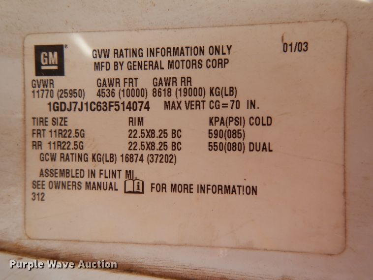 image for item HA9253 2003 GMC C7500  forestry bucket truck