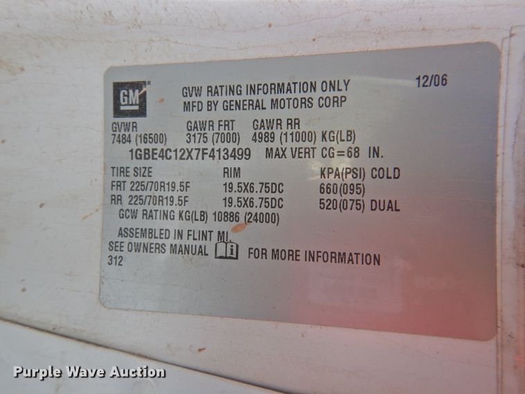 image for item HU9725 2007 Chevrolet C4500  utility truck