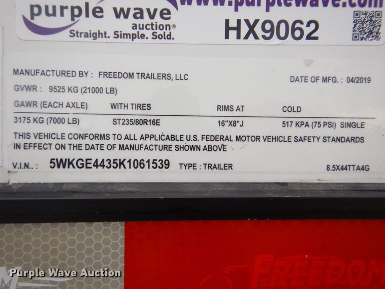 image for item HX9062 2019 Freedom Trailers enclosed cargo trailer