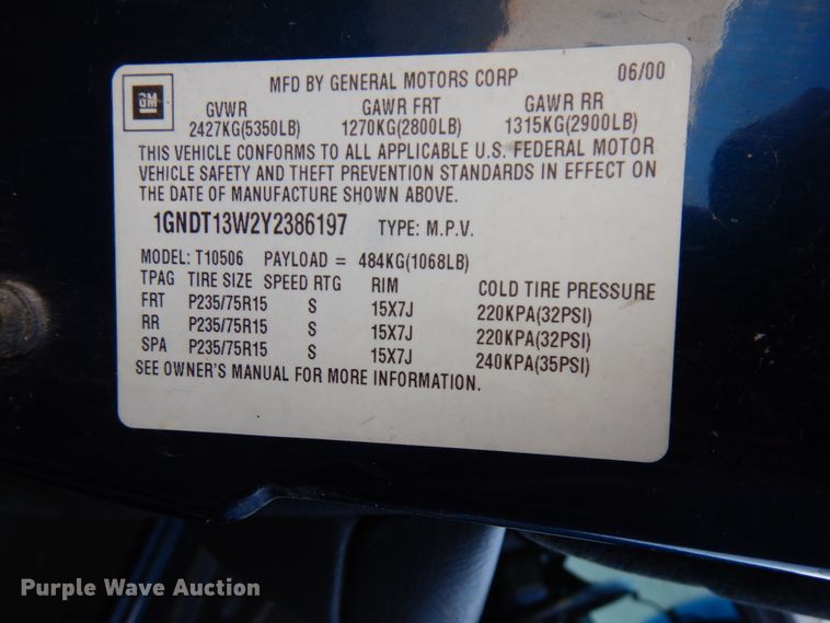 image for item HX9511 2000 Chevrolet Blazer  SUV