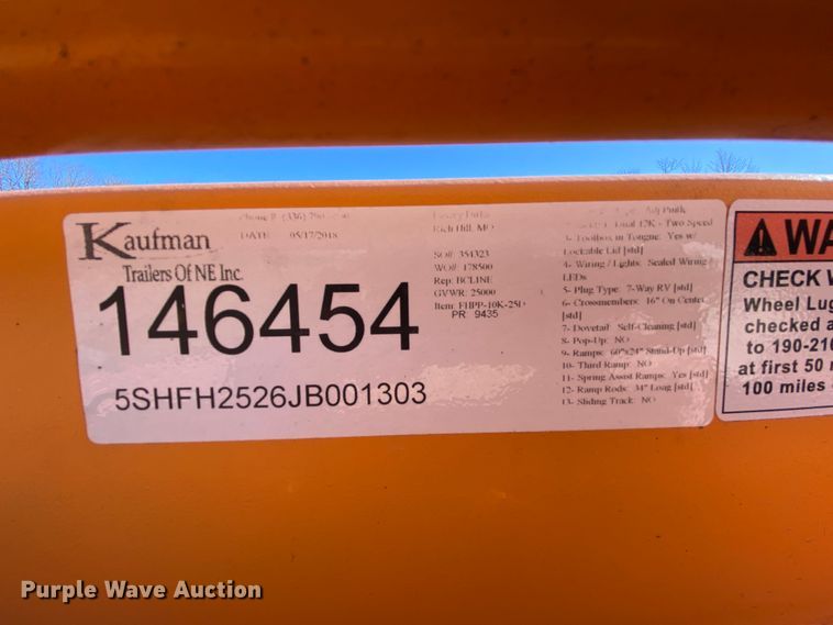 image for item EL9620 2018 Kauffman equipment trailer