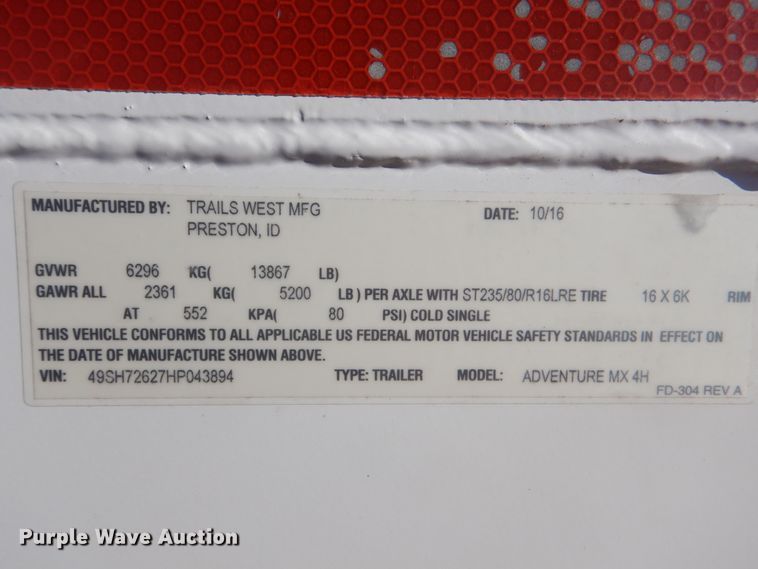 image for item DJ8568 2017 Trails West Adventure MX4H horse trailer