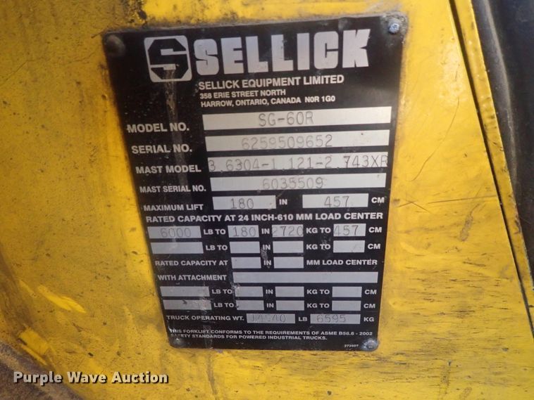 image for item HC9791 Sellick SG-60R  forklift