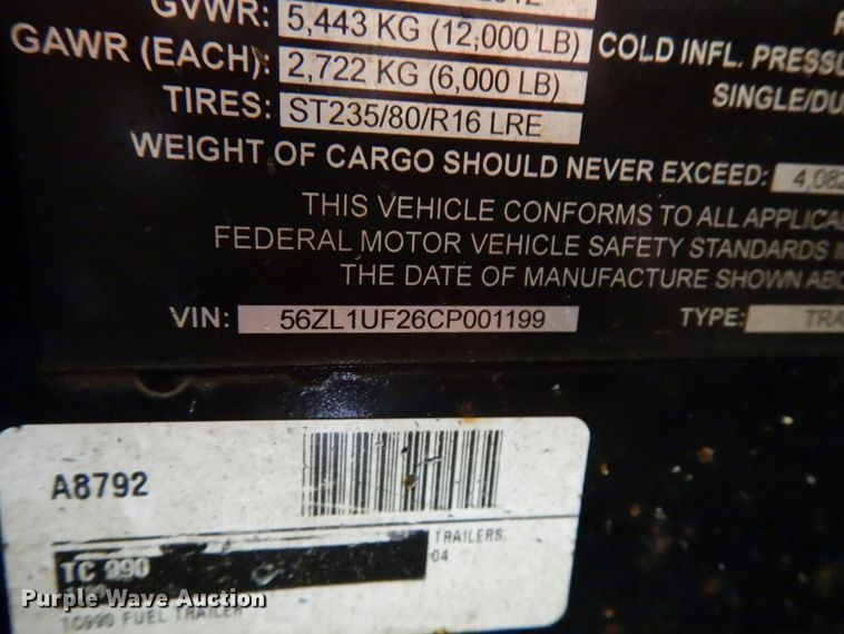 image for item HX9516 2013 Thunder Creek fuel tank trailer