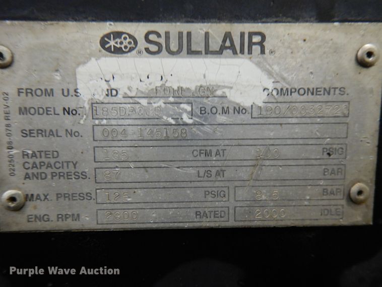 image for item HX9518 Sullair 185DPQJD  air compressor