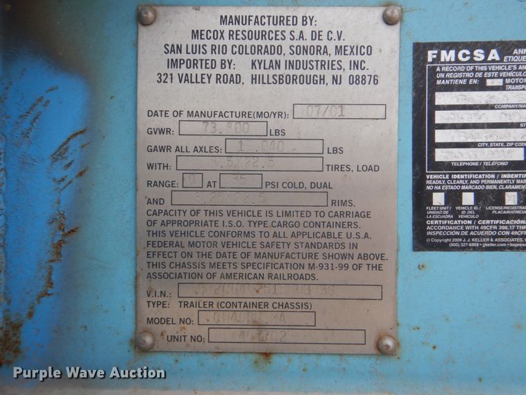 image for item DJ0759 2001 Mecox Sealand CH40GN container trailer