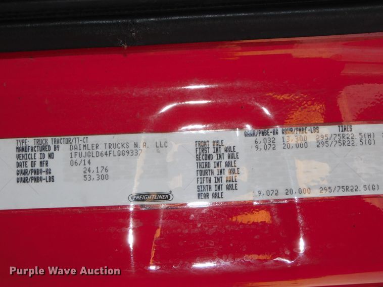 image for item DJ5874 2015 Freightliner Cascadia 125  semi truck