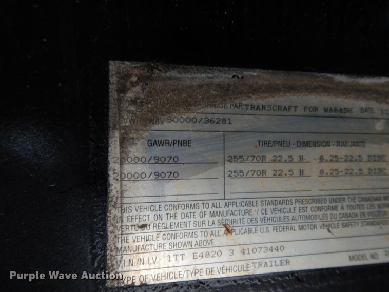 image for item DJ8007 2003 Wabash DS800 drop deck trailer