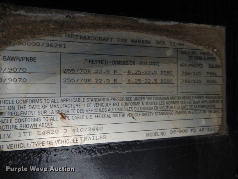 image for item DJ8007 2003 Wabash DS800 drop deck trailer