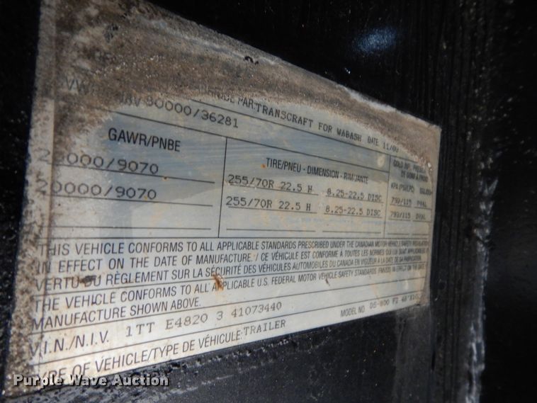 image for item DJ8007 2003 Wabash DS800 drop deck trailer