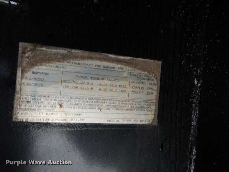 image for item DJ8007 2003 Wabash DS800 drop deck trailer