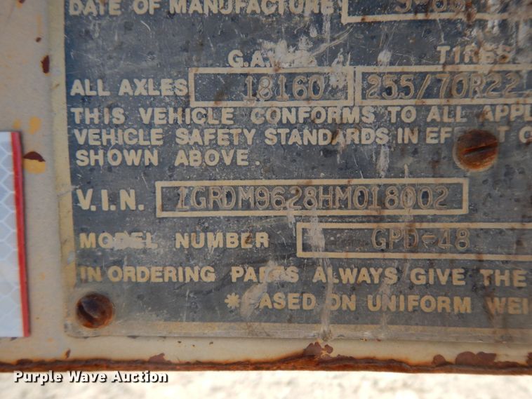 image for item DJ8147 1986 Great Dane GPD-48 drop deck trailer