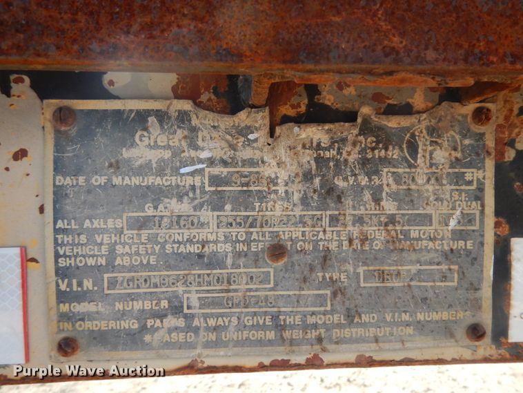 image for item DJ8147 1986 Great Dane GPD-48 drop deck trailer