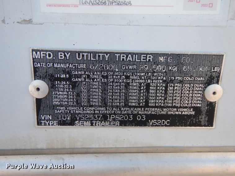 image for item HP9107 2001 Utility dry van trailer