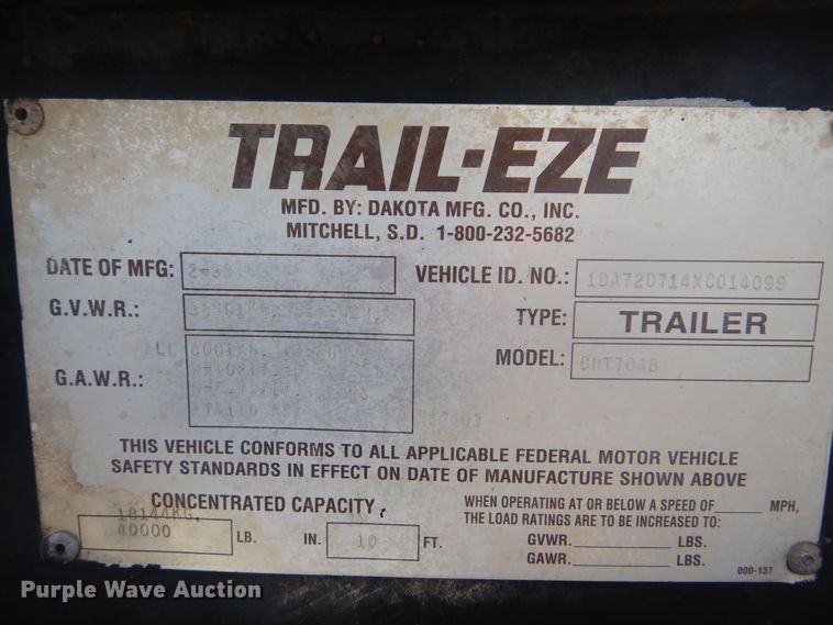 image for item HX9080 1999 Trail-Eze DHT7048 drop deck equipment trailer