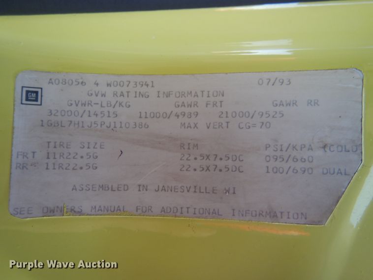 image for item DC8769 1993 Chevrolet Kodiak C6500  pumper fire truck