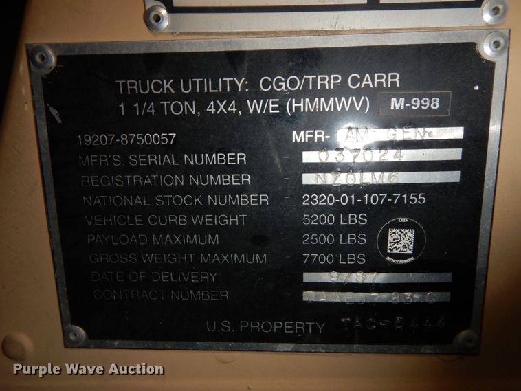 image for item HP9128 American General M998 Humvee  SUV