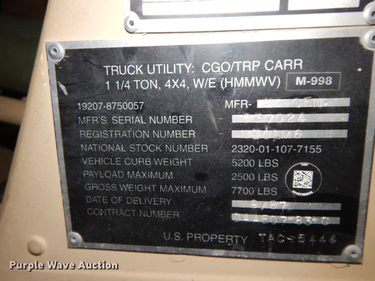 image for item HP9128 American General M998 Humvee  SUV